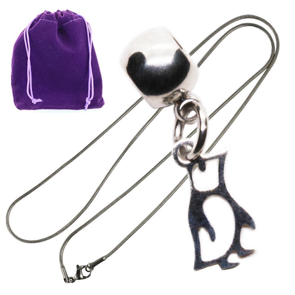 Penguin Charm Pendant Necklace With Gift Pouch, Delicate Metal Chain